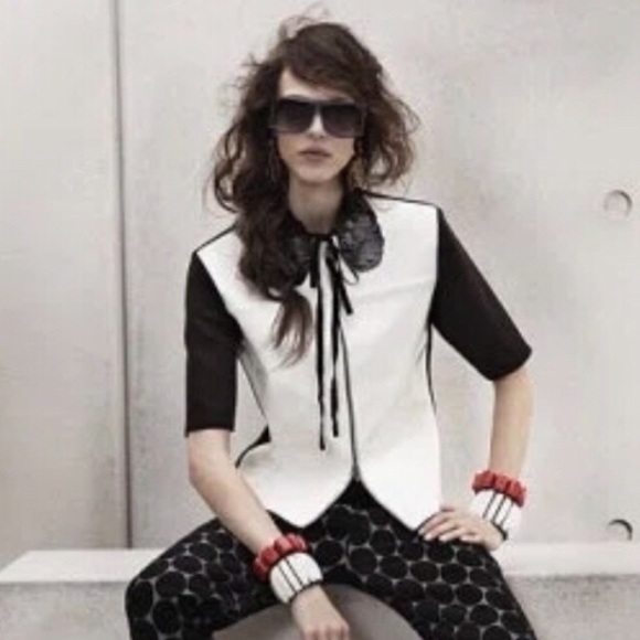 F L A S H • SALE • MARNI x H&M White & Black Leather Jacket Zip Front - Picture 3 of 6